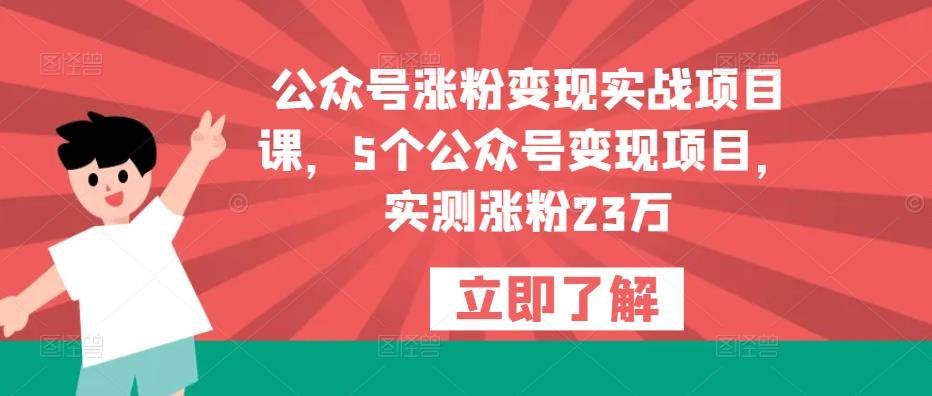 公众号涨粉变现实战项目课，5个公众号变现项目，实测涨粉23万-小北视界