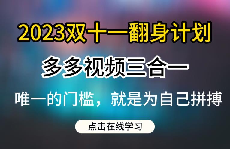 2023双十一翻身计划，多多视频带货三合一玩法教程【揭秘】-小北视界