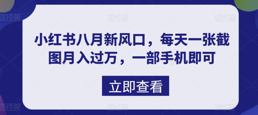 小红书八月新风口，每天一张截图月入过万，一部手机即可-小北视界