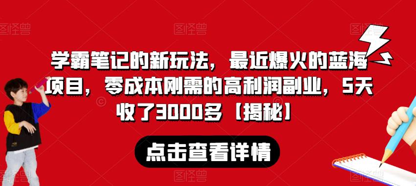 学霸笔记的新玩法，最近爆火的蓝海项目，零成本刚需的高利润副业，5天收了3000多【揭秘】-小北视界