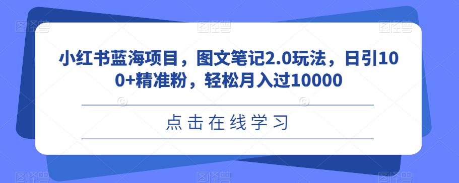 小红书蓝海项目，图文笔记2.0玩法，日引100+精准粉，轻松月入过10000【揭秘】-小北视界