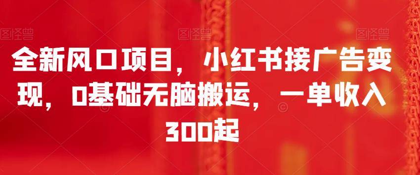 全新风口项目，小红书接广告变现，0基础无脑搬运，一单收入300起-小北视界