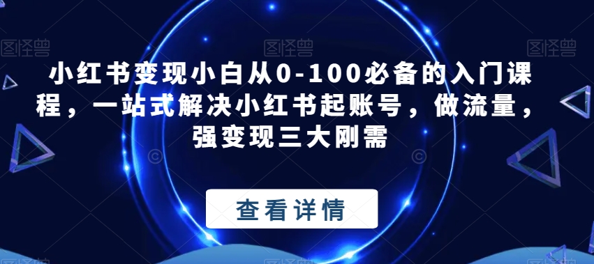 小红书变现小白从0-100必备的入门课程，一站式解决小红书起账号，做流量，强变现三大刚需-小北视界