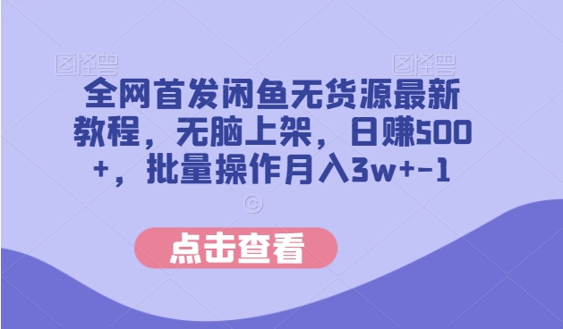 全网首发闲鱼无货源最新教程，无脑上架，日赚500+，批量操作月入3w+-小北视界