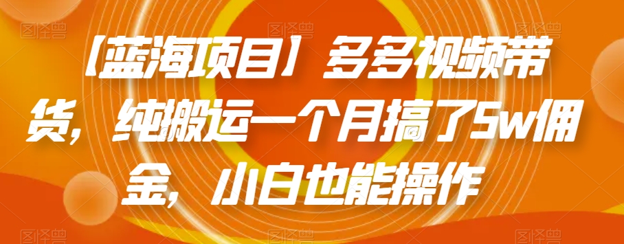 【蓝海项目】多多视频带货，纯搬运一个月搞了5w佣金，小白也能操作【揭秘】-小北视界