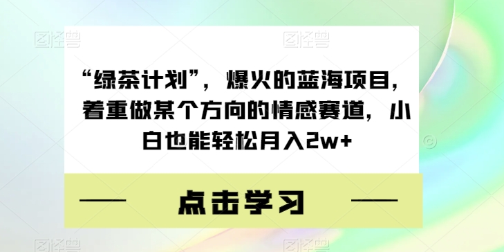 “绿茶计划”，爆火的蓝海项目，着重做某个方向的情感赛道，小白也能轻松月入2w+【揭秘】-小北视界