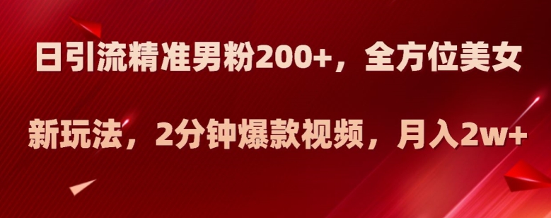 日引流精准男粉200+，全方位美女新玩法，2分钟爆款视频，月入2w+【揭秘】-小北视界