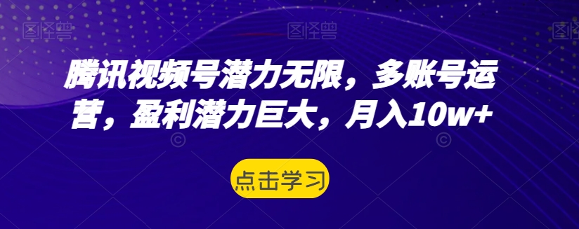 腾讯视频号潜力无限，多账号运营，盈利潜力巨大，月入10w+-小北视界