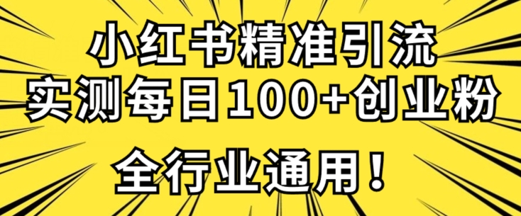 小红书精准引流创业粉技术，实测一天引流100+精准粉，全行业可用-小北视界