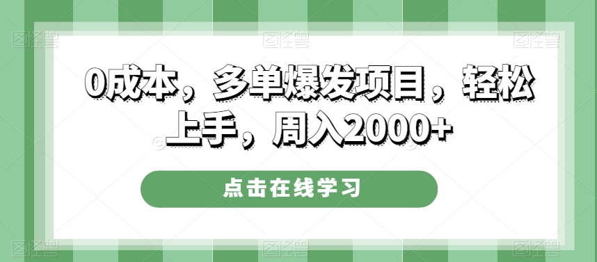 0成本，多单爆发项目，轻松上手，周入2000+-小北视界