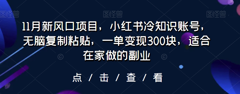 11月新风口项目，小红书冷知识账号，无脑复制粘贴，一单变现300块，适合在家做的副业-小北视界