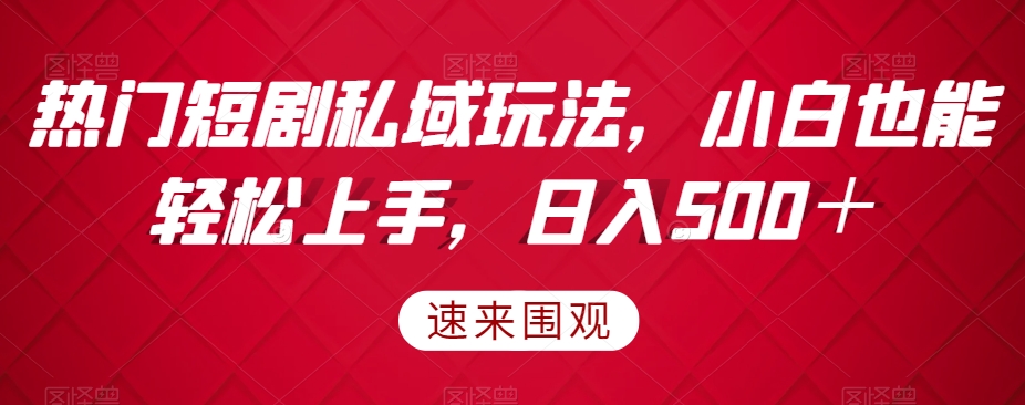 热门短剧私域玩法，小白也能轻松上手，日入500＋-小北视界