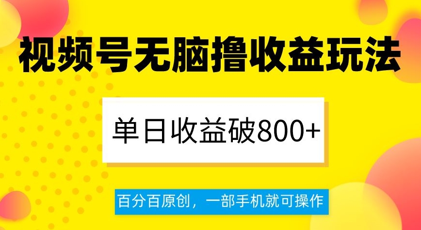 视频号无脑撸收益玩法，单日收益破800+，百分百原创，一部手机就可操作【揭秘】-小北视界