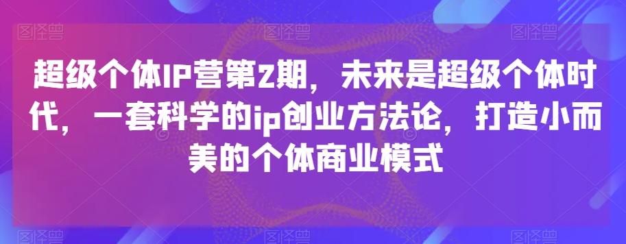 超级个体IP营第2期，未来是超级个体时代，一套科学的ip创业方法论，打造小而美的个体商业模式-小北视界