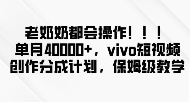 老奶奶都会操作，新平台无脑操作，单月40000+，vivo短视频创作分成计划【揭秘】-小北视界