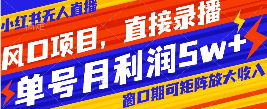 风口项目，小红书无人直播带货，直接录播，可矩阵，月入5w+【揭秘】-小北视界