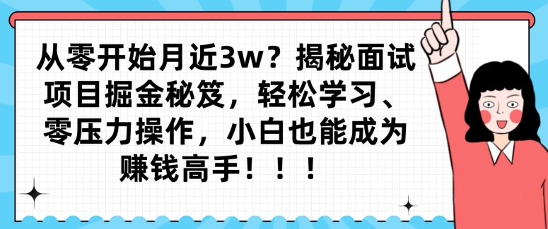 从零开始月近3w？揭秘面试项目掘金秘笈，轻松学习、零压力操作，小白也能成为赚钱高手-小北视界