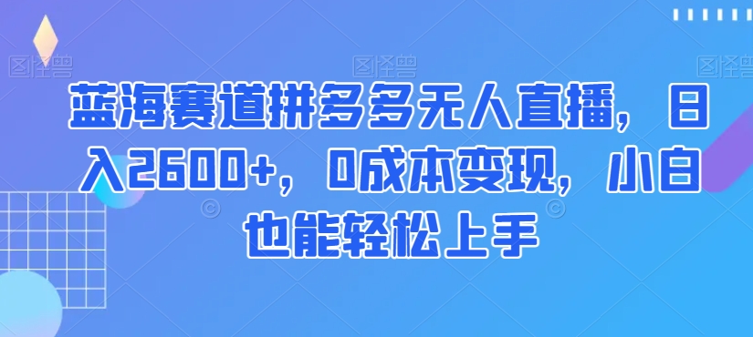 蓝海赛道拼多多无人直播，日入2600+，0成本变现，小白也能轻松上手【揭秘】-小北视界