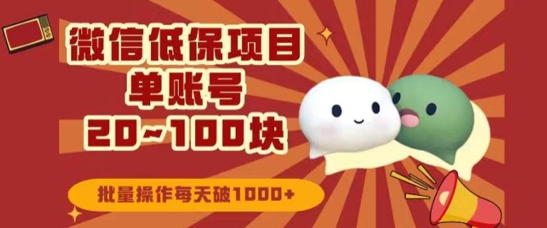 微信领低保单账号20元-100元，批量操作每天破1000+-小北视界