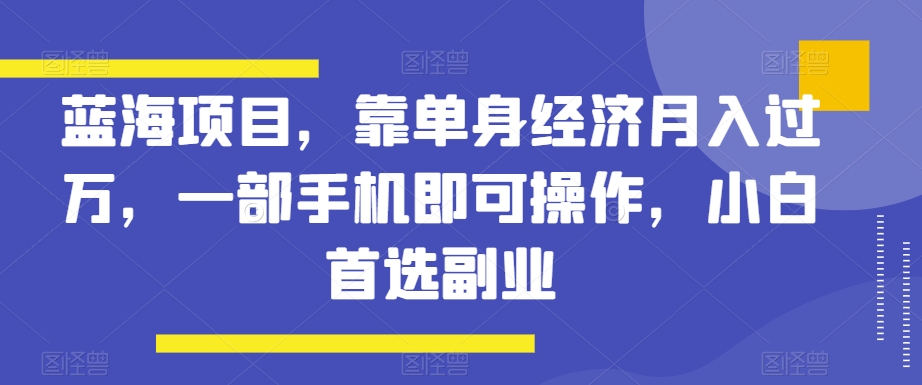 蓝海项目，靠单身经济月入过万，一部手机即可操作，小白首选副业【揭秘】-小北视界