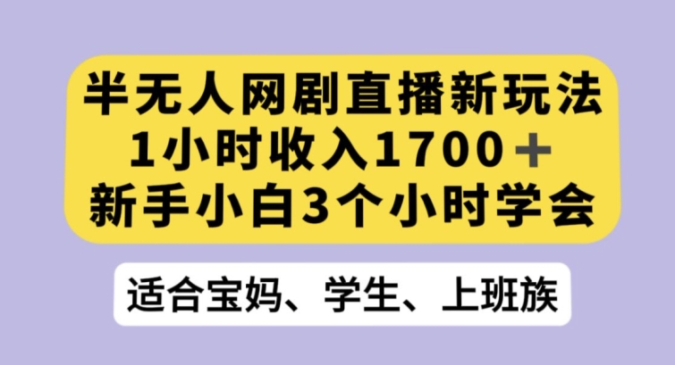 半无人网剧直播新玩法，1小时收入1700+，新手小白3小时学会【揭秘】-小北视界