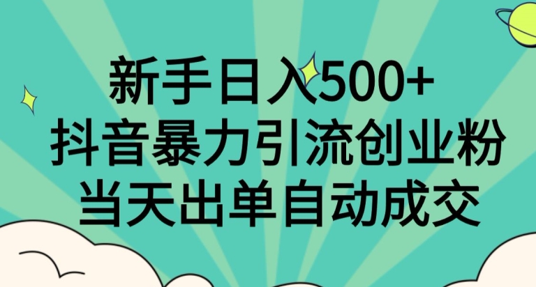 新手日入500+，抖音暴力引流创业粉，当天出单自动成交-小北视界