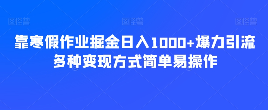 靠寒假作业掘金日入1000+爆力引流多种变现方式简单易操作-小北视界