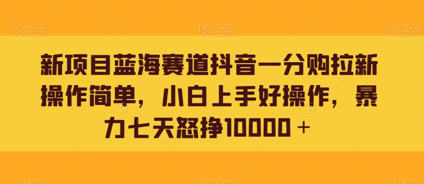 新项目蓝海赛道抖音一分购拉新操作简单，小白上手好操作，暴力七天怒挣10000＋-小北视界