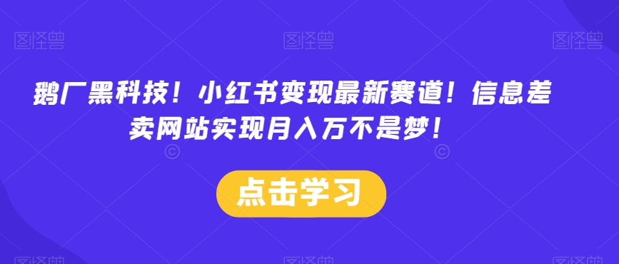 鹅厂黑科技！小红书变现最新赛道！信息差卖网站实现月入万不是梦！-小北视界