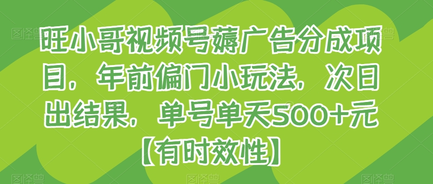 旺小哥视频号薅广告分成项目，年前偏门小玩法，次日出结果，单号单天500+元【有时效性】-小北视界