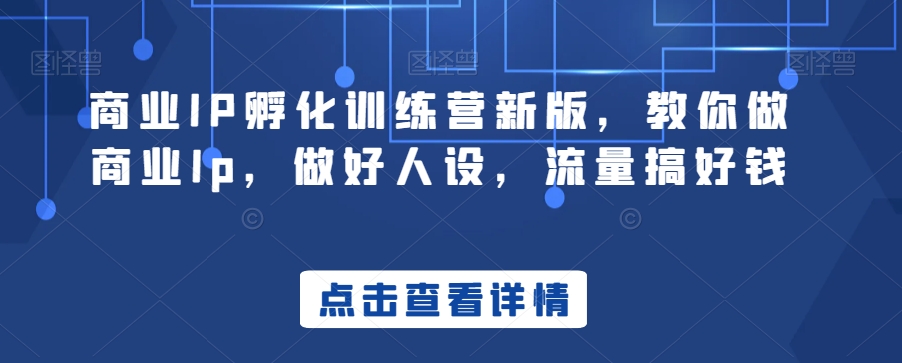 商业IP孵化训练营新版，教你做商业Ip，做好人设，流量搞好钱-小北视界