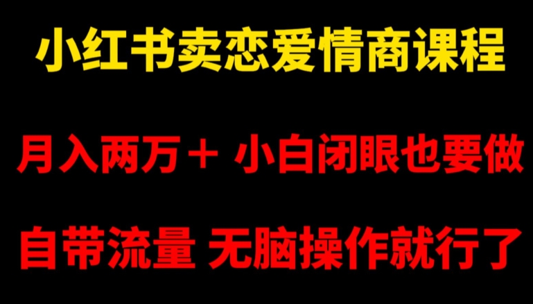 小红书卖恋爱情商课程，月入两万＋，小白闭眼也要做，自带流量，无脑操作就行了【揭秘】-小北视界