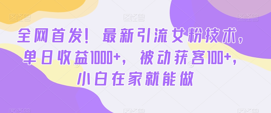 全网首发！最新引流女粉技术，单日收益1000+，被动获客100+，小白在家就能做【揭秘】-小北视界