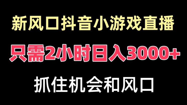 新风口抖音小游戏直播，每天只需2小时，日入3000+，小白直接上手-小北视界