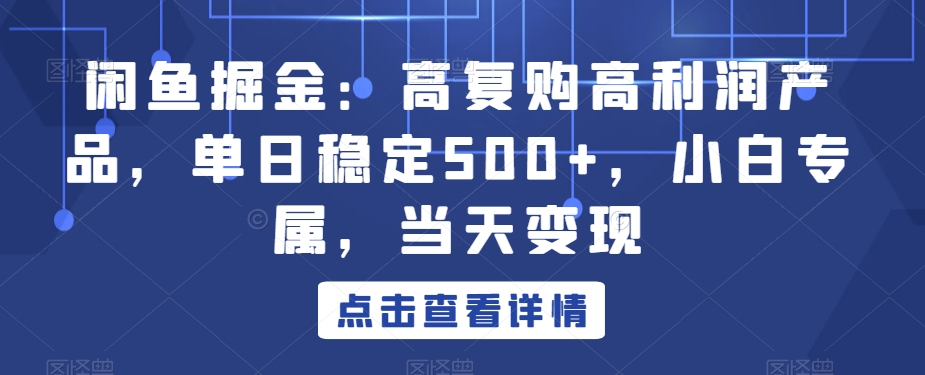 闲鱼掘金：高复购高利润产品，单日稳定500+，小白专属，当天变现-小北视界