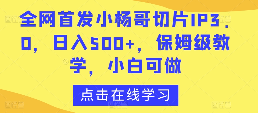 全网首发小杨哥切片IP3.0，日入500+，保姆级教学，小白可做【揭秘】-小北视界