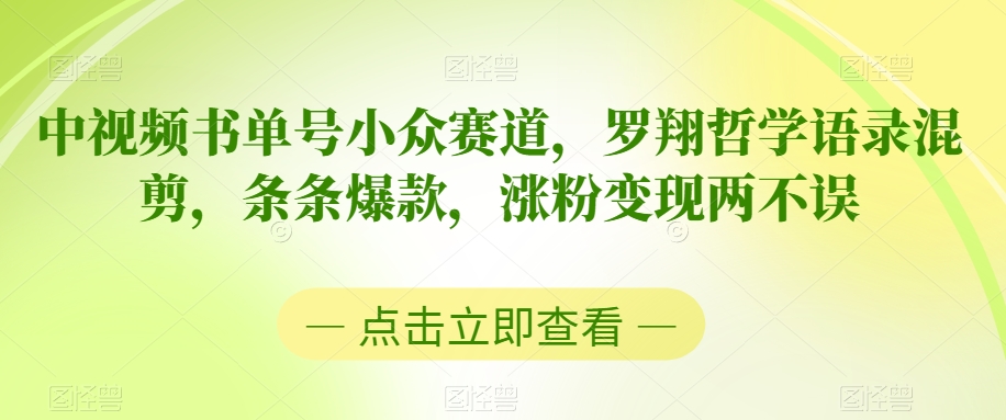 中视频书单号小众赛道，罗翔哲学语录混剪，条条爆款，涨粉变现两不误【揭秘】-小北视界