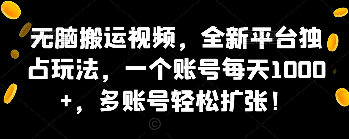 无脑搬运视频，全新平台独占玩法，一个账号每天1000+，多账号轻松扩张！-小北视界