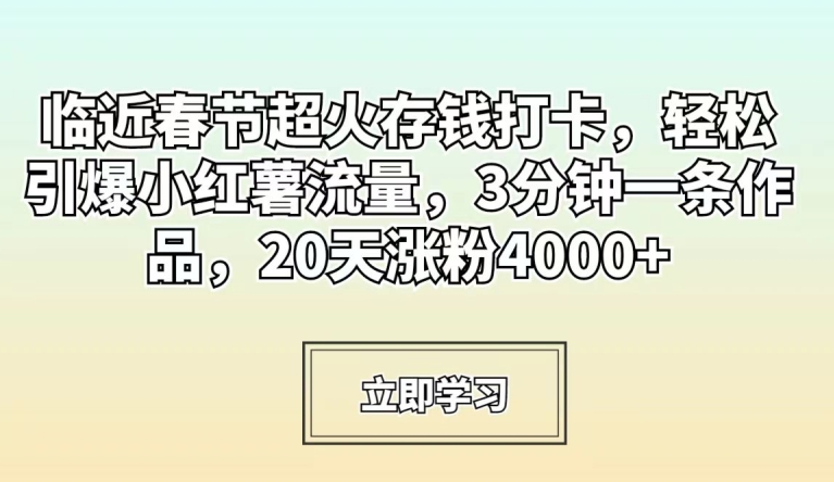 临近春节超火存钱打卡，轻松引爆小红薯流量，3分钟一条作品，20天涨粉4000+【揭秘】-小北视界