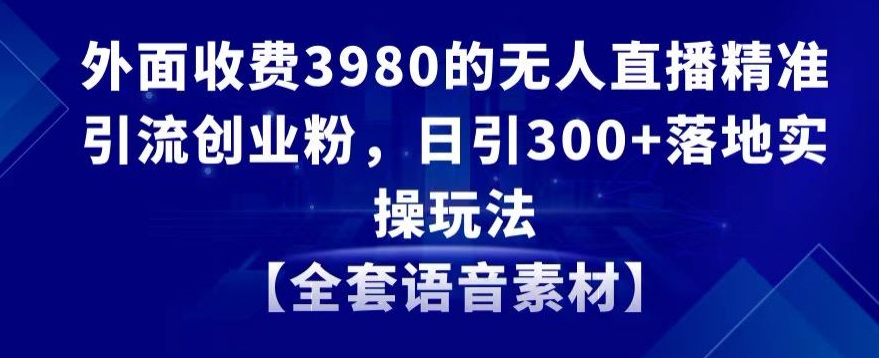 外面收费3980的无人直播精准引流创业粉，日引300+落地实操玩法【全套语音素材】【揭秘】-小北视界