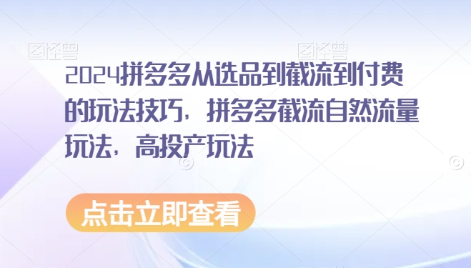 2024拼多多从选品到截流到付费的玩法技巧，拼多多截流自然流量玩法，高投产玩法-小北视界