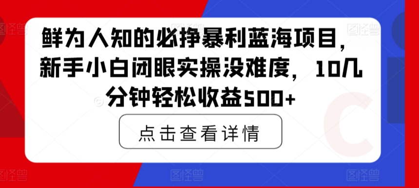 鲜为人知的必挣暴利蓝海项目，新手小白闭眼实操没难度，10几分钟轻松收益500+-小北视界