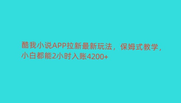 酷我小说APP拉新最新玩法，保姆式教学，小白都能2小时入账4200+-小北视界