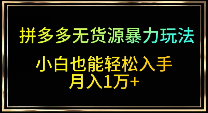 拼多多无货源暴力玩法，全程干货，小白也能轻松入手，月入1万+【揭秘】-小北视界