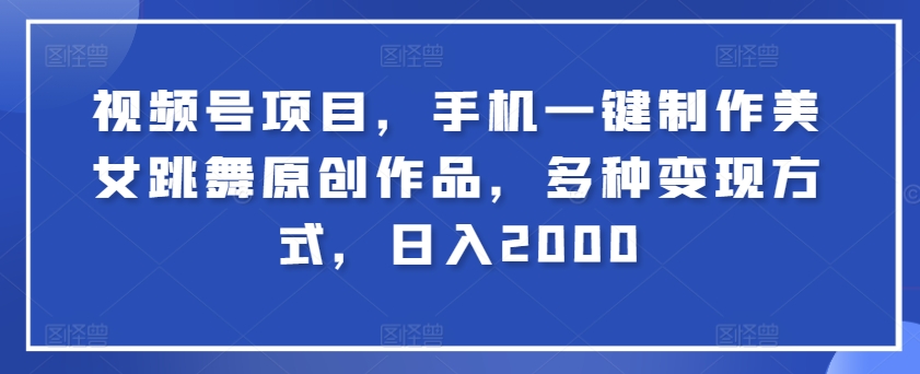 视频号项目，手机一键制作美女跳舞原创作品，多种变现方式，日入2000-小北视界