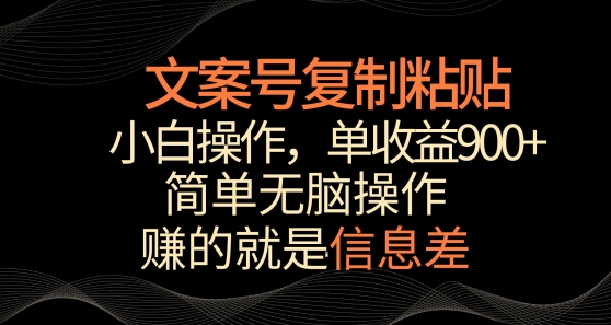 文案号掘金，简单复制粘贴，小白操作，单作品收益900+【揭秘】-小北视界