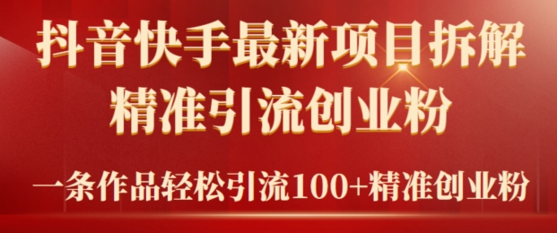 2024年抖音快手最新项目拆解视频引流创业粉，一天轻松引流精准创业粉100+-小北视界