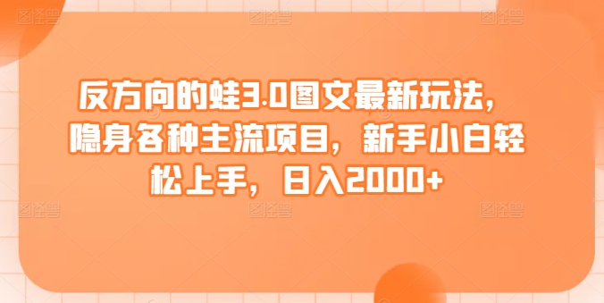 反方向的蛙3.0图文最新玩法，隐身各种主流项目，新手小白轻松上手，日入2000+【揭秘】-小北视界