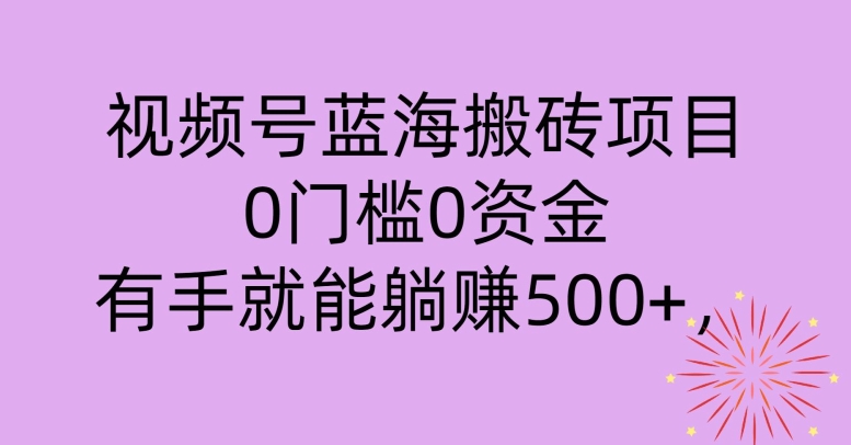 视频号蓝海搬砖项目，0门槛0资金，小白轻松上手，一天30分钟日入500+，堪比捡钱-小北视界