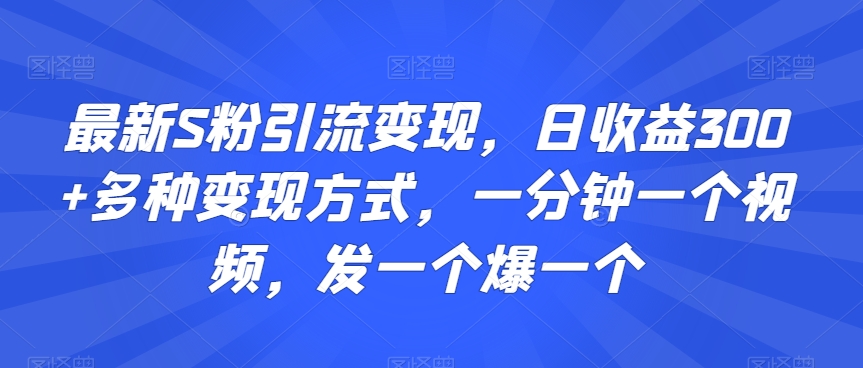 最新S粉引流变现，日收益300+多种变现方式，一分钟一个视频，发一个爆一个【揭秘】-小北视界